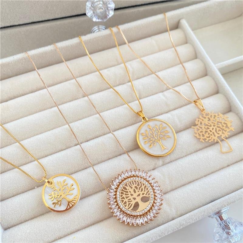 COLAR ÁRVORE DA VIDA MADRE PÉROLA BANHO OURO 18K -