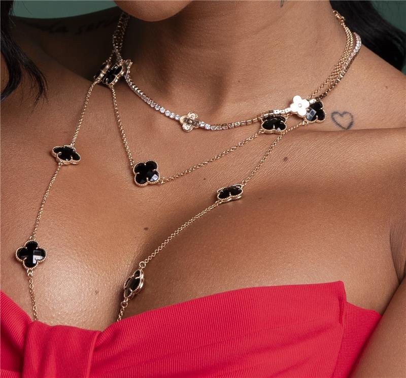 COLAR TREVO ÔNIX 30CM OURO 18K - IGUAL CR3057 