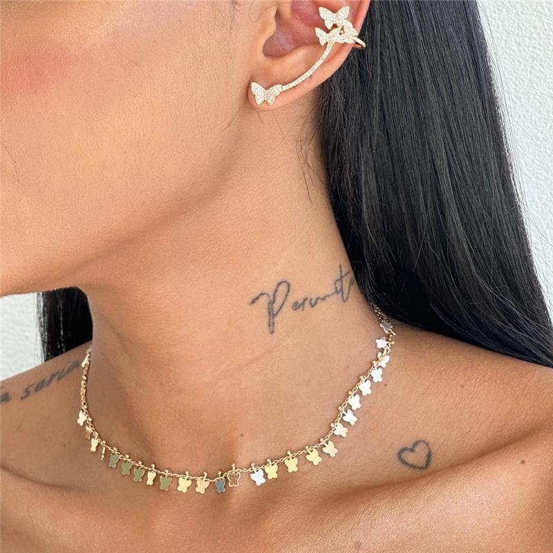 COLAR CHOKER BORBOLETA BANHO OURO 18K
