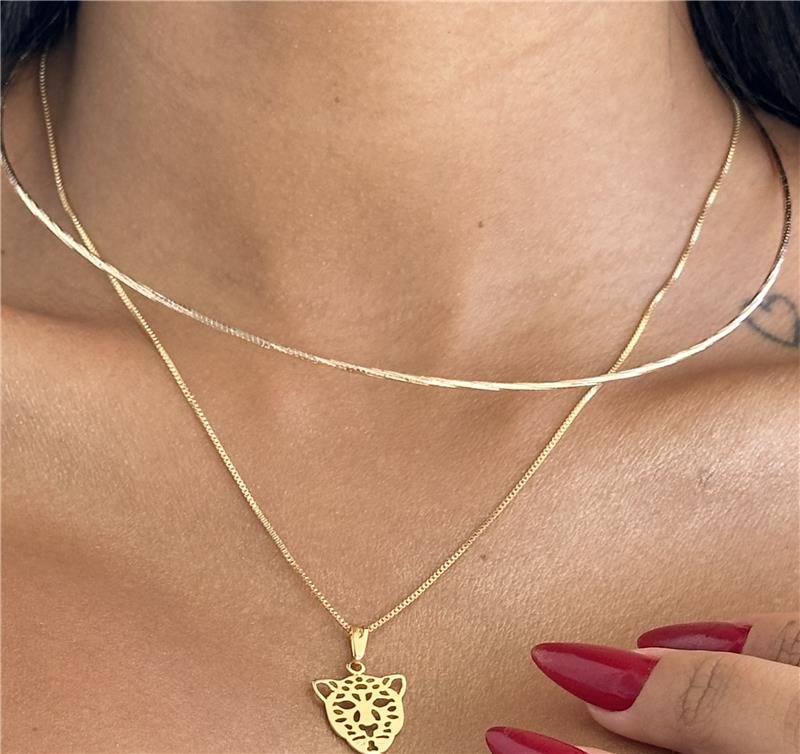 CONJUNTO ONÇA BANHO OURO 18K