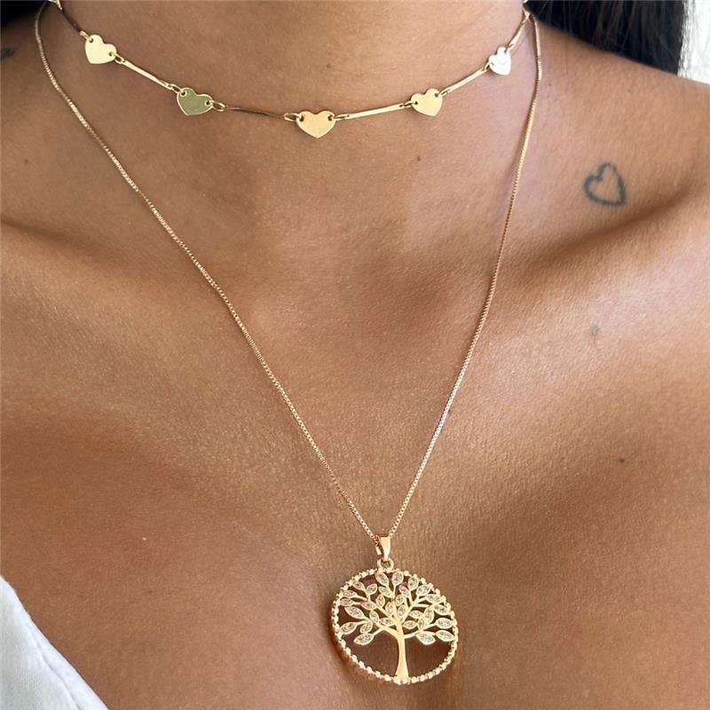 COLAR CHOKER CORAÇÕES BANHO OURO 18K