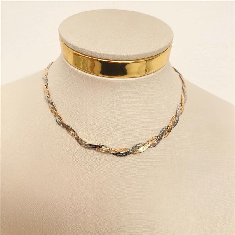 COLAR MALHA DIAMANTADA 2 CORES BANHO OURO 18K