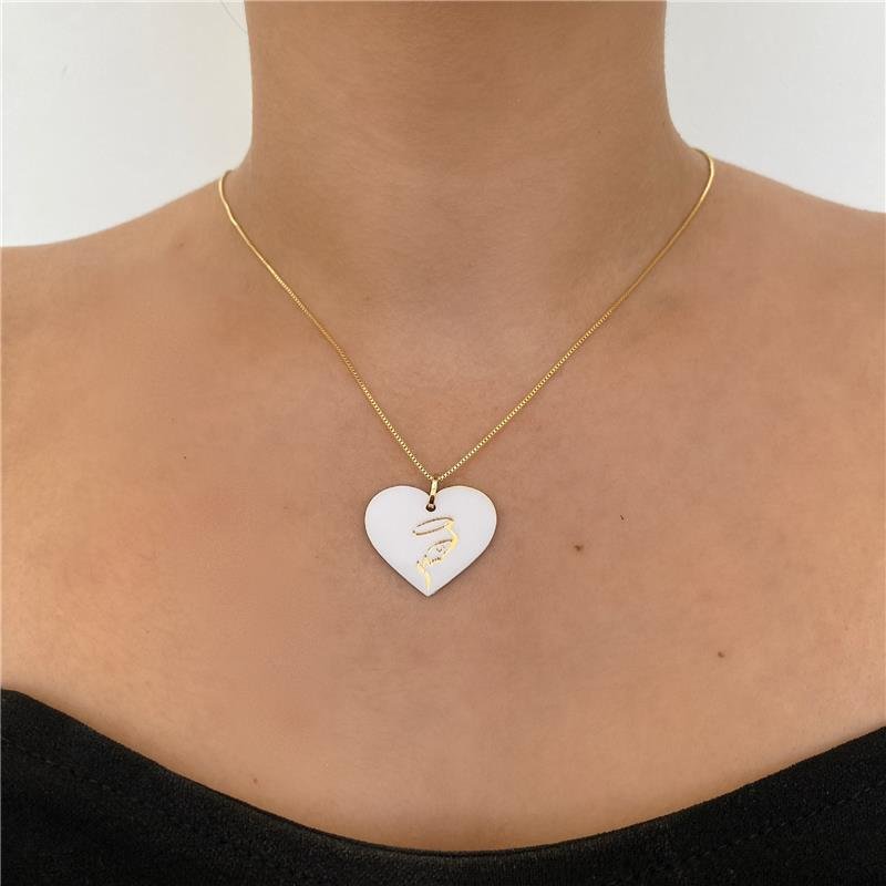 COLAR ESTILO MADRE PÉROLA CORAÇÃO FACE NOSSA SENHORA BANHO OURO 18K