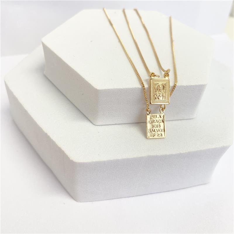  COLAR ESCAPULÁRIO 60CM CORAÇÃO DE JESUS BANHO OURO 18K