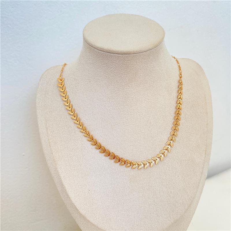 COLAR CHOKER FOLHAS DE OLIVEIRA GOLD BANHO OURO 18K