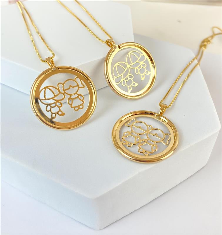 COLAR 2 LADOS 2 MENINAS BANHO OURO 18K