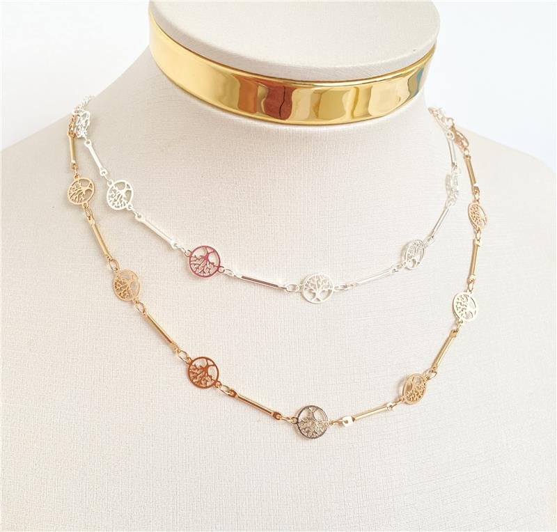 COLAR CHOKER ÁRVORE DA VIDA BANHO OURO 18K