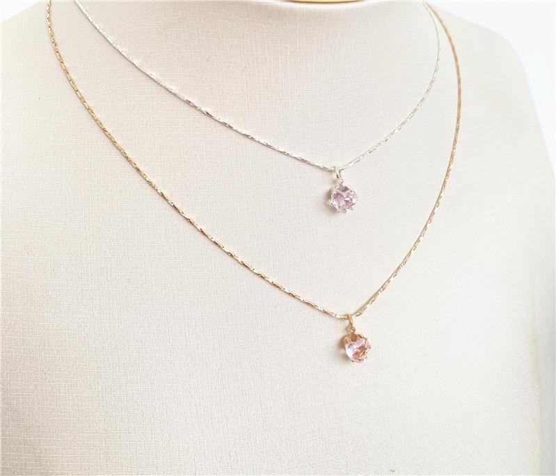 COLAR PINGENTE CORAÇÃO ROSA BEBÊ BANHO OURO 18K