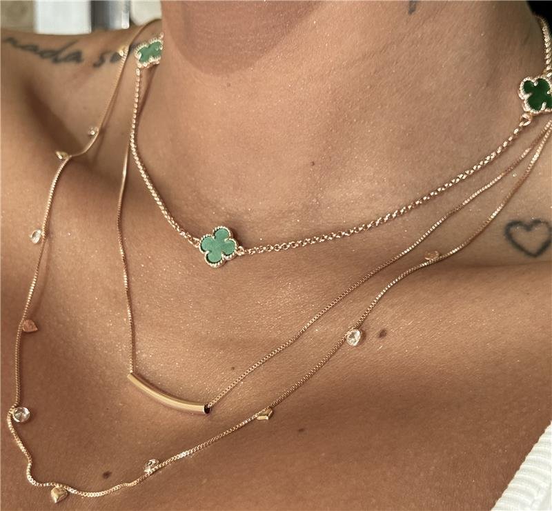 COLAR LONGO 60CM PONTOS DE ZIRCÔNIA BANHO OURO 18K