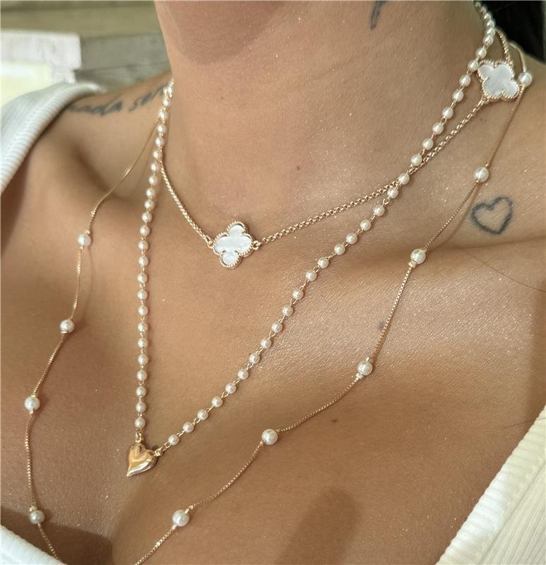 COLAR LONGO 60CM PÉROLAS BANHO OURO 18K