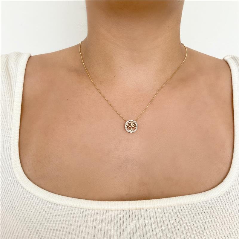 COLAR ÁRVORE DA VIDA CRAVEJADO BANHO OURO 18K