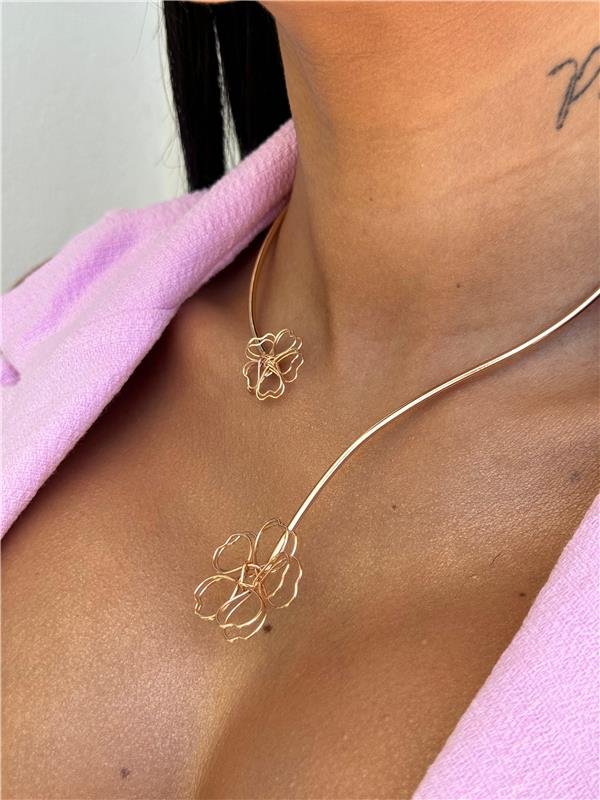 COLAR CONJUNTO ARO PONTA FLORES BANHO OURO 18K