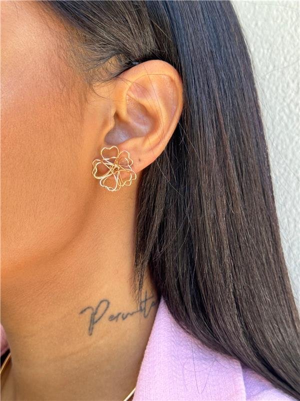 COLAR CONJUNTO ARO PONTA FLORES BANHO OURO 18K