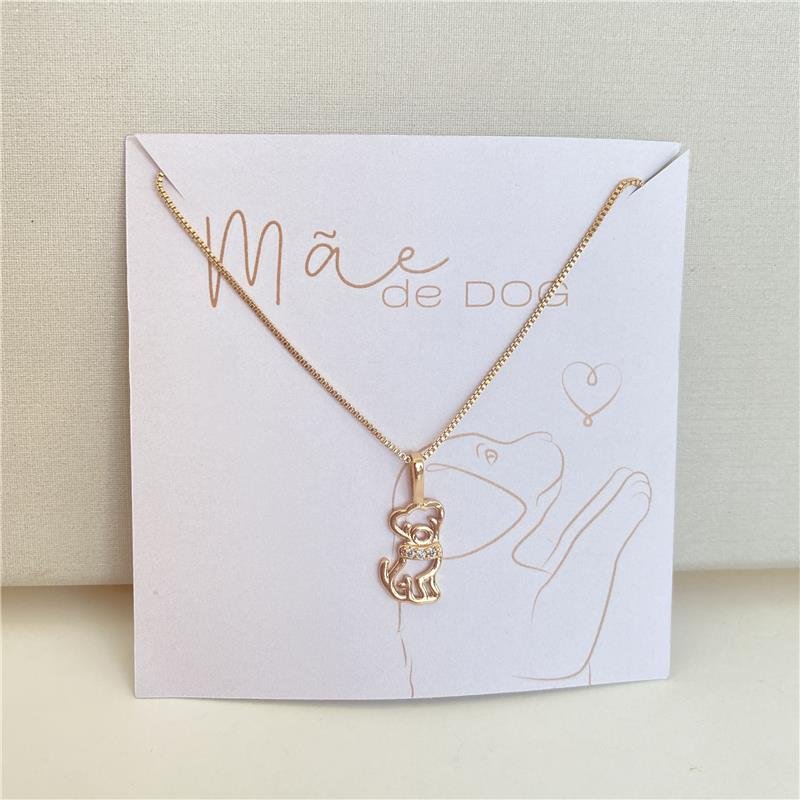 COLAR MÃE DE PET DOG CACHORRO COM CARTÃO PRESENTE BANHO OURO 18K