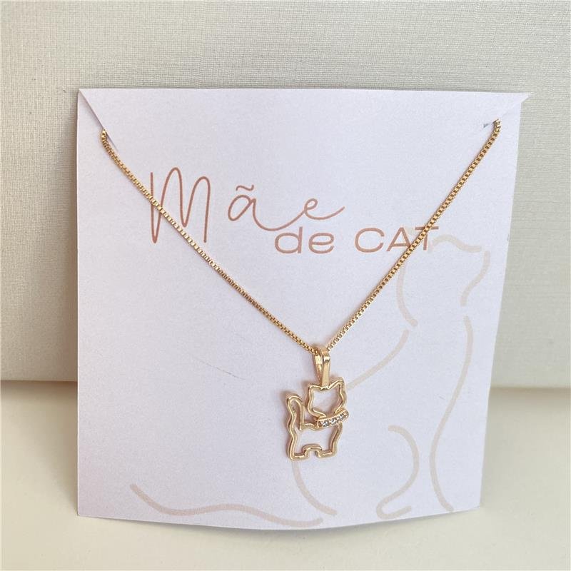 COLAR MÃE DE PET CAT GATO COM CARTÃO PRESENTE BANHO OURO 18K