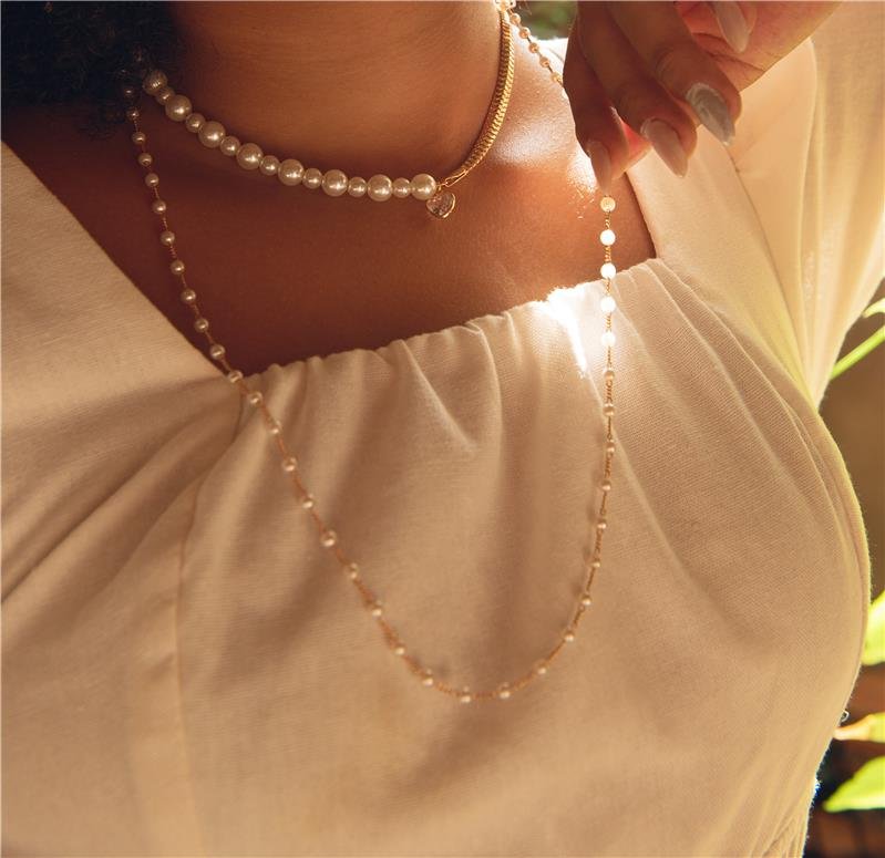 COLAR PÉROLAS MALHA SALONANDRA BANHO OURO 18K