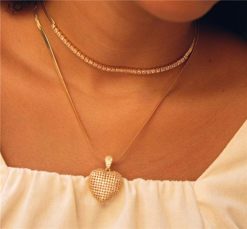 COLAR CHOKER MALHA FITA COM RIVIERA CARRÉ BANHO OURO 18K
