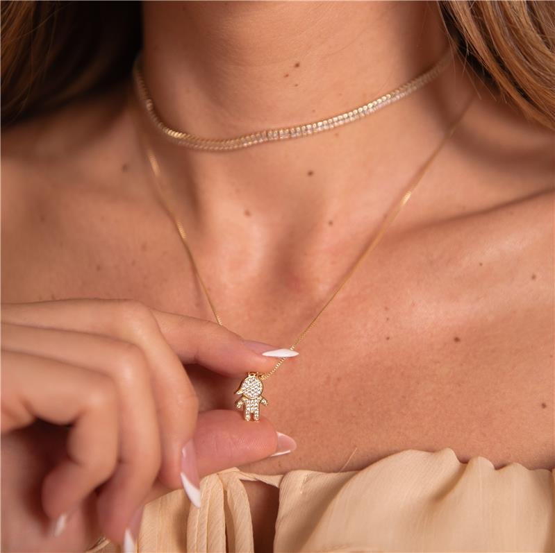 COLAR CHOKER BAGUETE CRISTAL BANHO OURO 18K