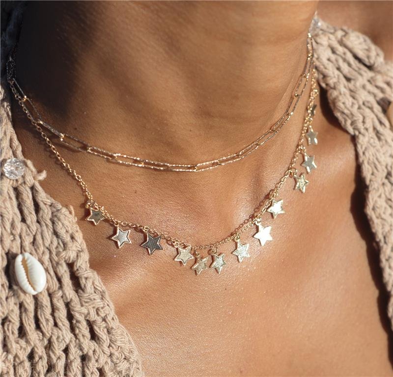 COLAR ESTRELAS LISAS COM DETALHE BANHO OURO 18K