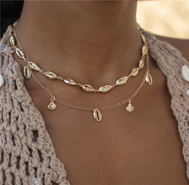 COLAR CHOKER BÚZIOS BANHO OURO 18K