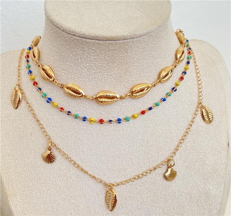 COLAR CHOKER BOLINHAS COLORIDAS BANHO OURO 18K