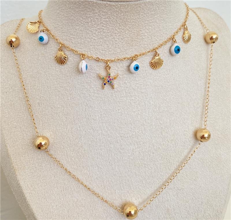COLAR ESFERAS LISAS BANHO OURO 18K