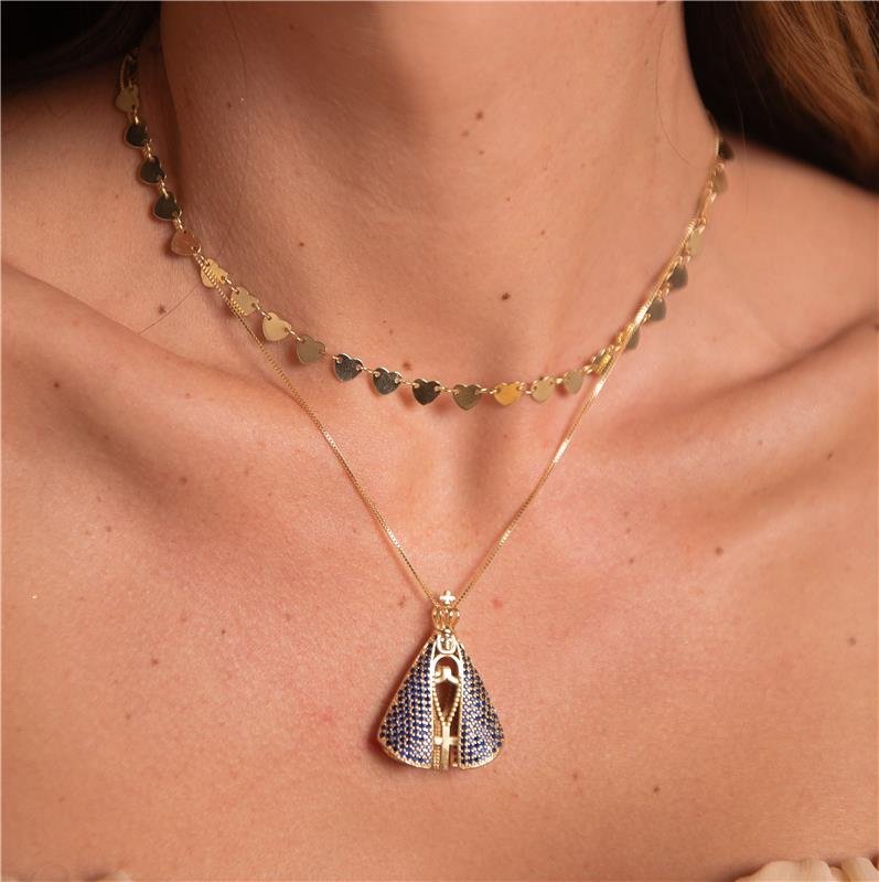 COLAR CHOKER CORAÇÃO LISO BANHO OURO 18K
