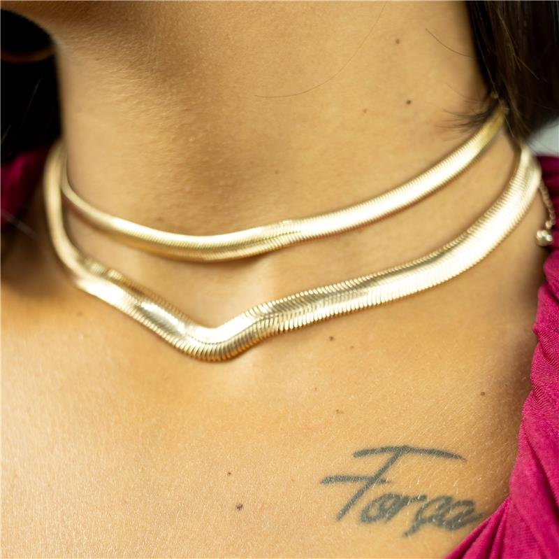 CHOKER DIAMANTADA 8MM GROSSA 30+10CM BANHO OURO 18K