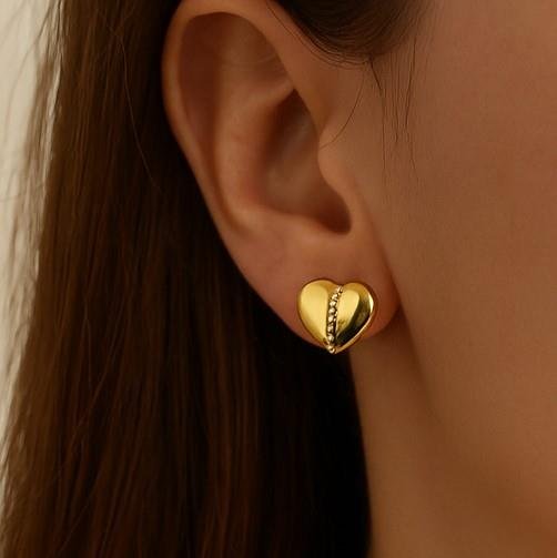  CONJUNTO CORAÇÃO LISO COM DETALHE CRAVEJADO BANHO OURO 18K