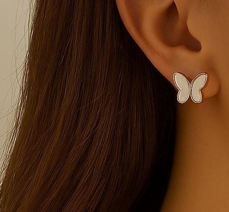 CONJUNTO BORBOLETA MADRE PÉROLA COM ZIRCÔNIA RETANGULAR BANHO OURO 18K