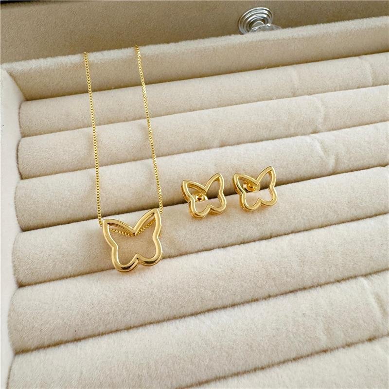  CONJUNTO BORBOLETA VAZADA BANHO OURO 18K