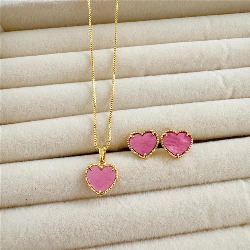  CONJUNTO CORAÇÃO ROSA BANHO OURO 18K