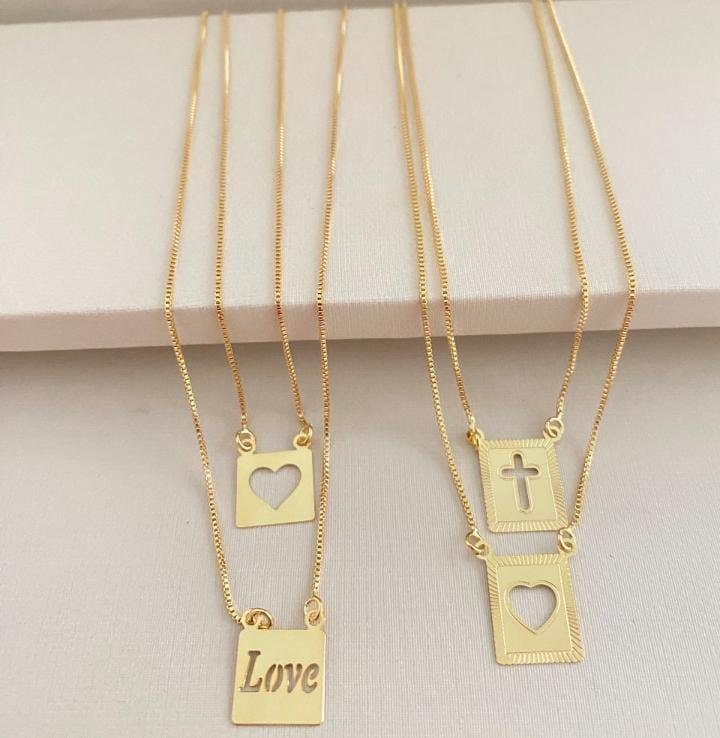 COLAR ESCAPULÁRIO CRUZ BANHO OURO 18K