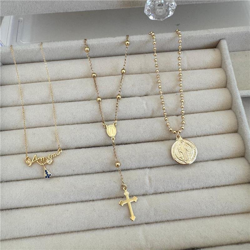 COLAR AMÉM COM PINGENTE NOSSA SENHORA BANHO OURO 18K