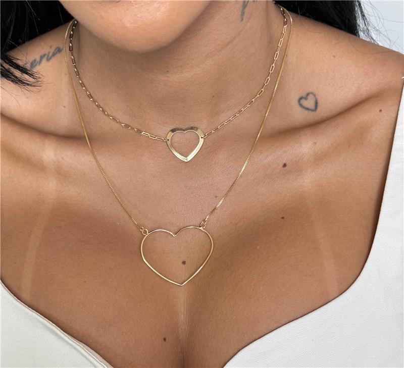 COLAR CORAÇÃO MAXI VAZADA BANHO OURO 18K