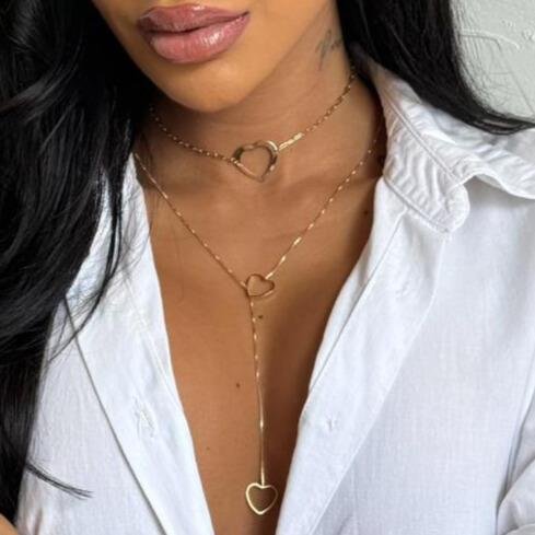 COLAR ELO CARTIER PINGENTE CORAÇÃO BANHO OURO 18K