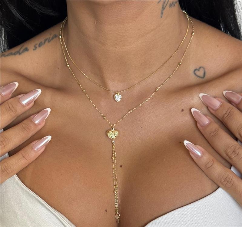 COLAR COM PINGENTE CORAÇÃO BANHO OURO 18K