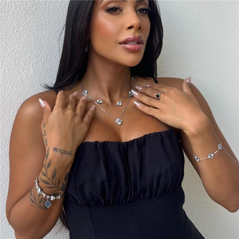 CONJUNTO CHOKER TREVO AÇO INOXIDÁVEL 