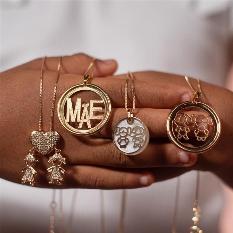  COLAR CORAÇÃO COM PINGENTE CASAL BANHO OURO18K