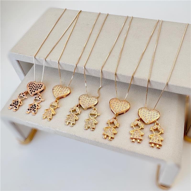COLAR CORAÇÃO COM PINGENTE 2 MENINAS BANHO OURO18K