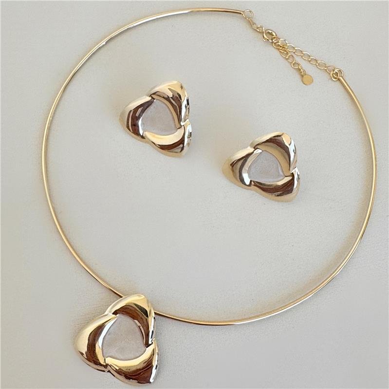 CONJUNTO ARO TRIÂNGULO ORGÂNICO MADRE PÉROLA BANHO OURO 18K