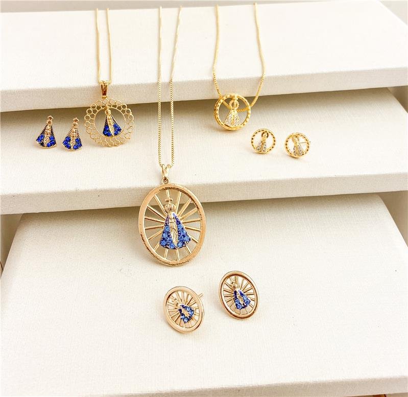 CONJUNTO NOSSA SENHORA BANHO OURO 18K