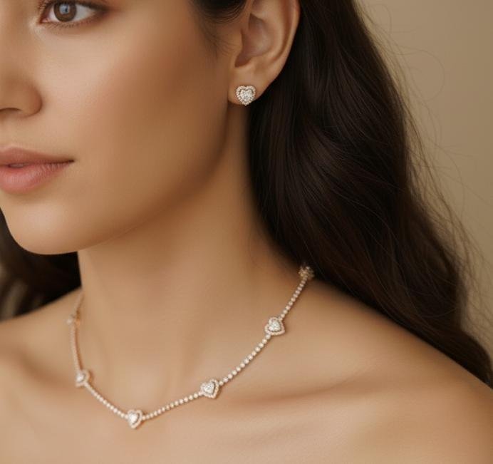 CONJUNTO FORMATURA RIVIERA COM CORAÇÃO CRAVEJADO BANHO OURO 18K