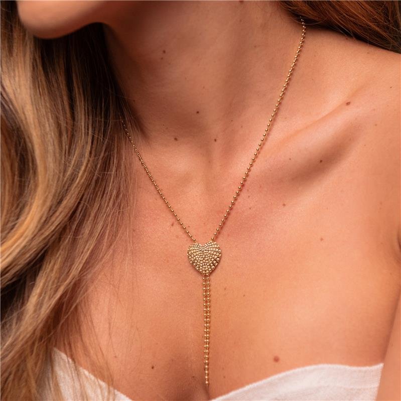 COLAR BOLINHAS COM PINGENTE CORAÇÃO BANHO OURO 18K