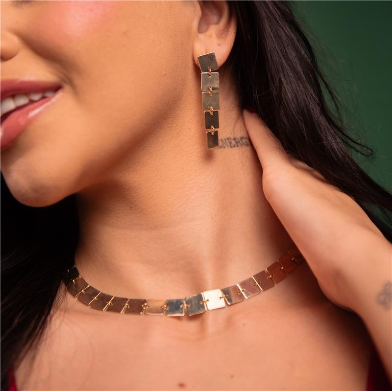 CHOKER QUADRADO ESPELHADO BANHO OURO 18K