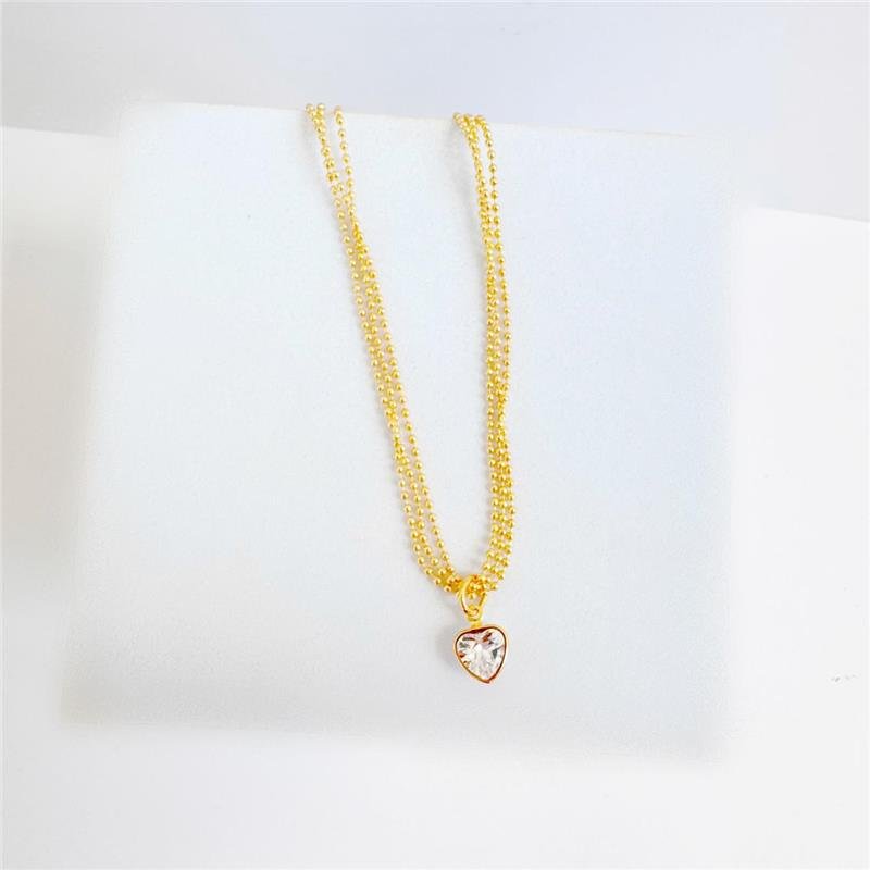 CHOKER BOLINHAS LINHAS TRIPLAS COM PINGENTE CORAÇÃO BANHO OURO 18K