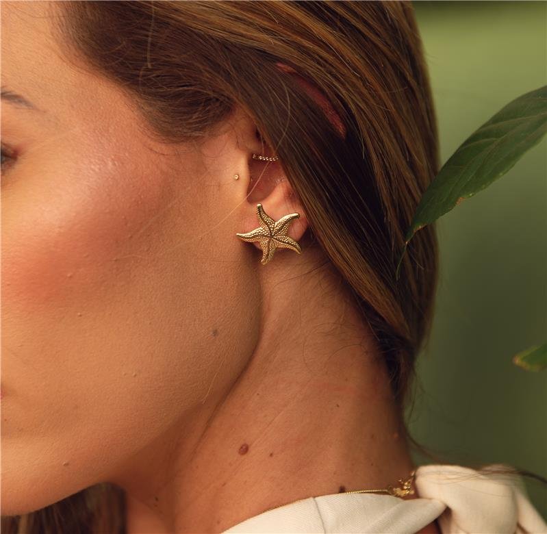 CONJUNTO ESTRELA DO MAR BANHO OURO 18K 