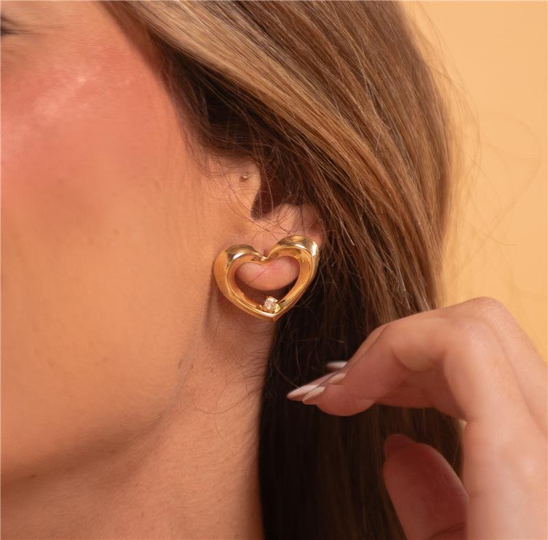 CONJUNTO CORAÇÃO COM PONTO DE LUZ BANHO OURO 18K
