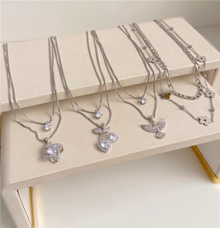 COLAR DUPLO ELO 3 EM 1 E FLORES EM AÇO INOXIDÁVEL