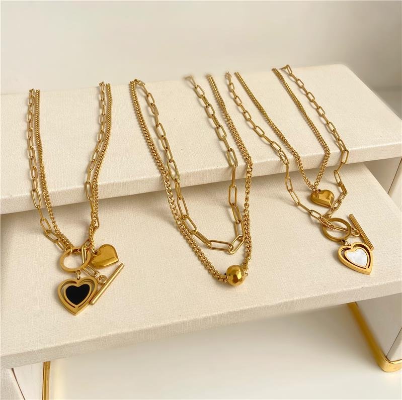 COLAR DUPLO ELO CADEADO E PINGENTE BOLA EM AÇO INOXIDÁVEL COM BANHO OURO 18K